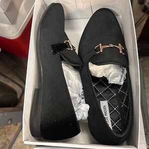 Steve Madden Black Suede Loafers with Gold Accent